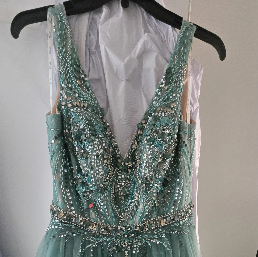 Camille La Vie Green Sequin Halter Gown - Picture 5 of 9